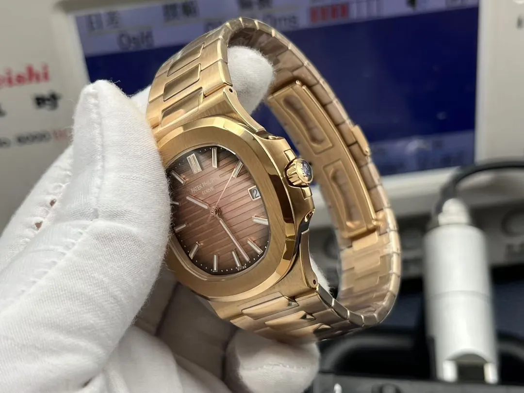 Patek Philippe Nautilus 5711 Replica Smoked Pink-Brown Gradient Dial 40mm Gold-Plated 904L Stainless Steel Case Luxury Watch Side View 2