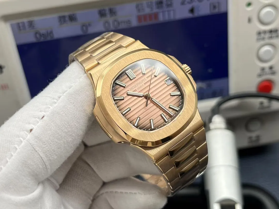 Patek Philippe Nautilus 5711 Replica Smoked Pink-Brown Gradient Dial 40mm Gold-Plated 904L Stainless Steel Case Luxury Watch Dial Side View 3