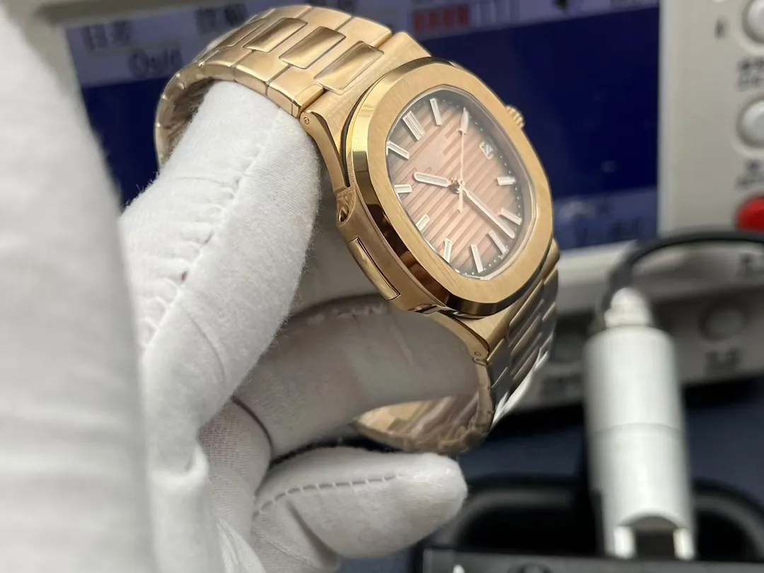 Patek Philippe Nautilus 5711 Replica Smoked Pink-Brown Gradient Dial 40mm Gold-Plated 904L Stainless Steel Case Luxury Watch Side View 1