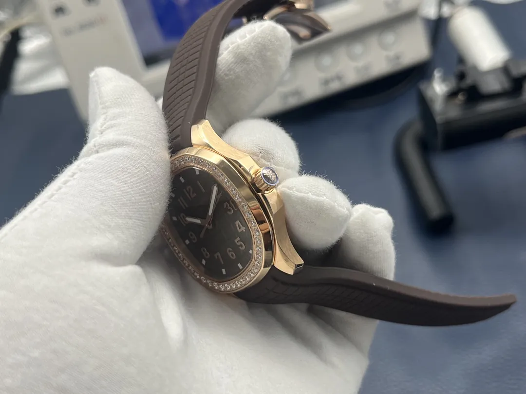 Super Clone Patek Philippe Aquanaut Luce 5268/200R-010 Replica Brown Dial Diamond-Set Bezel Luxury Watch Side view 2