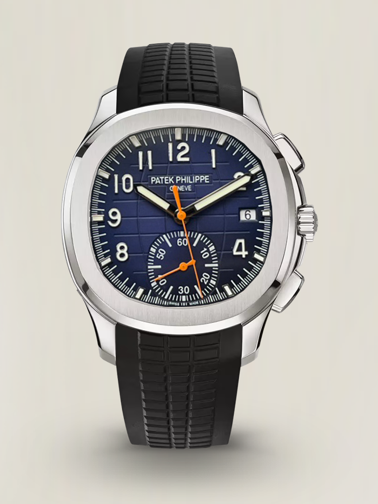 Luxury Patek Philippe Aquanaut 5968A Replica Blue Black Gradient Dial Orange Accents Black Rubber Strap 42.2mm Men's Watch Main Image