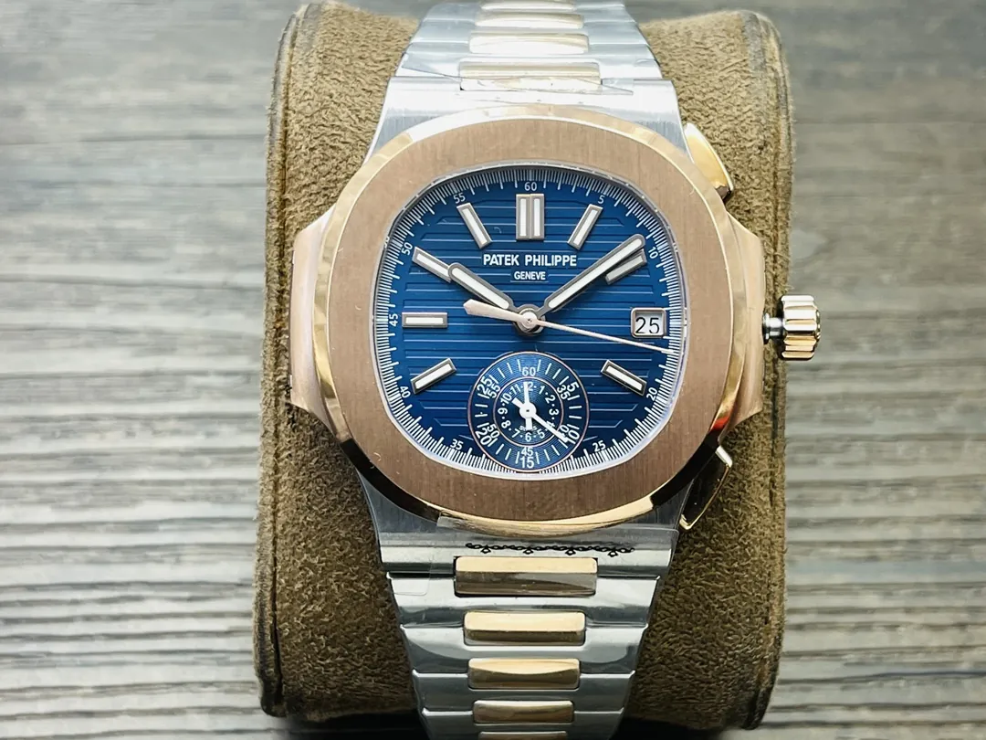 Luxury Super Clone Patek Philippe Nautilus 5980/1AR-001 Replica Blue Dial Two Tone Stainless Steel Bracelet 40.5mm Watch Front View