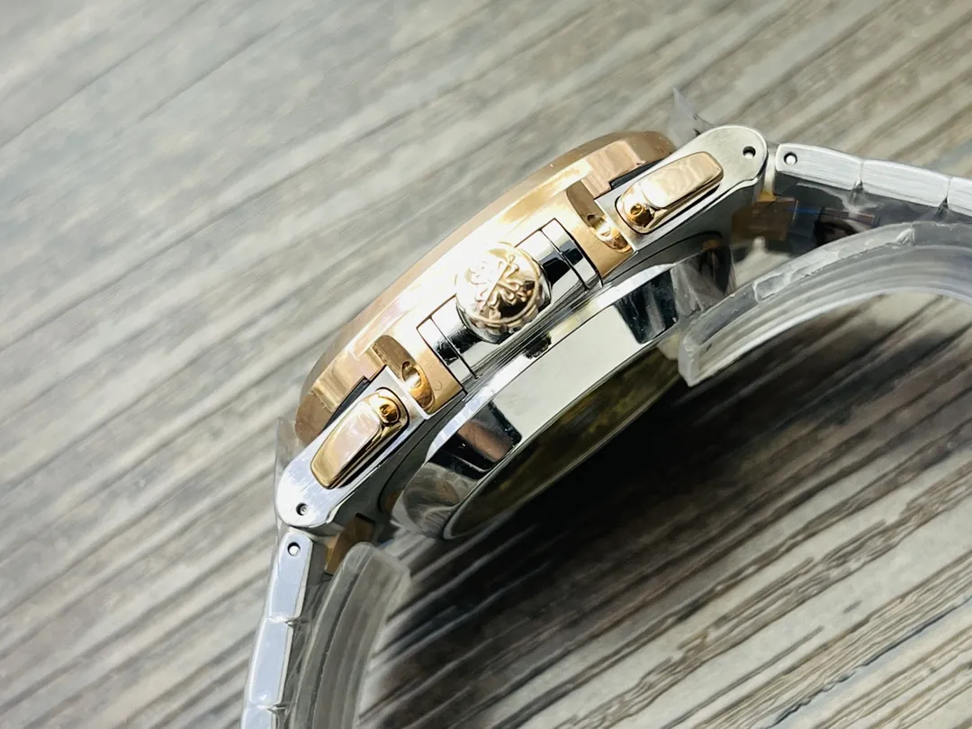 Luxury Super Clone Patek Philippe Nautilus 5980/1AR-001 Replica Blue Dial Two Tone Stainless Steel Bracelet 40.5mm Watch Side View 2