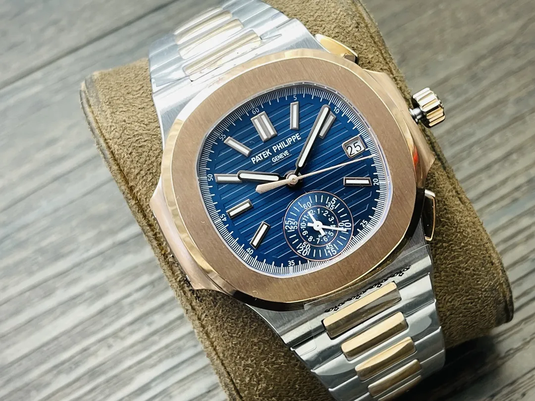 Luxury Super Clone Patek Philippe Nautilus 5980/1AR-001 Replica Blue Dial Two Tone Stainless Steel Bracelet 40.5mm Watch Side View Of Dial 1
