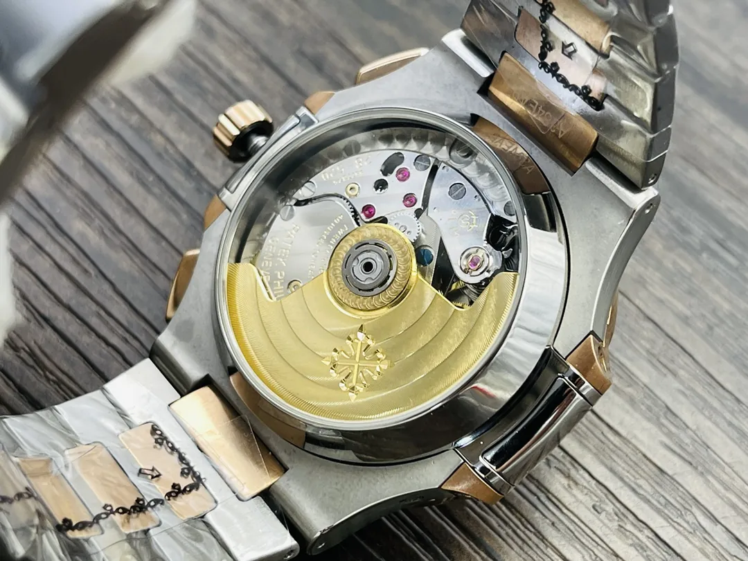 Luxury Super Clone Patek Philippe Nautilus 5980/1AR-001 Replica Blue Dial Two Tone Stainless Steel Bracelet 40.5mm Watch Case Back