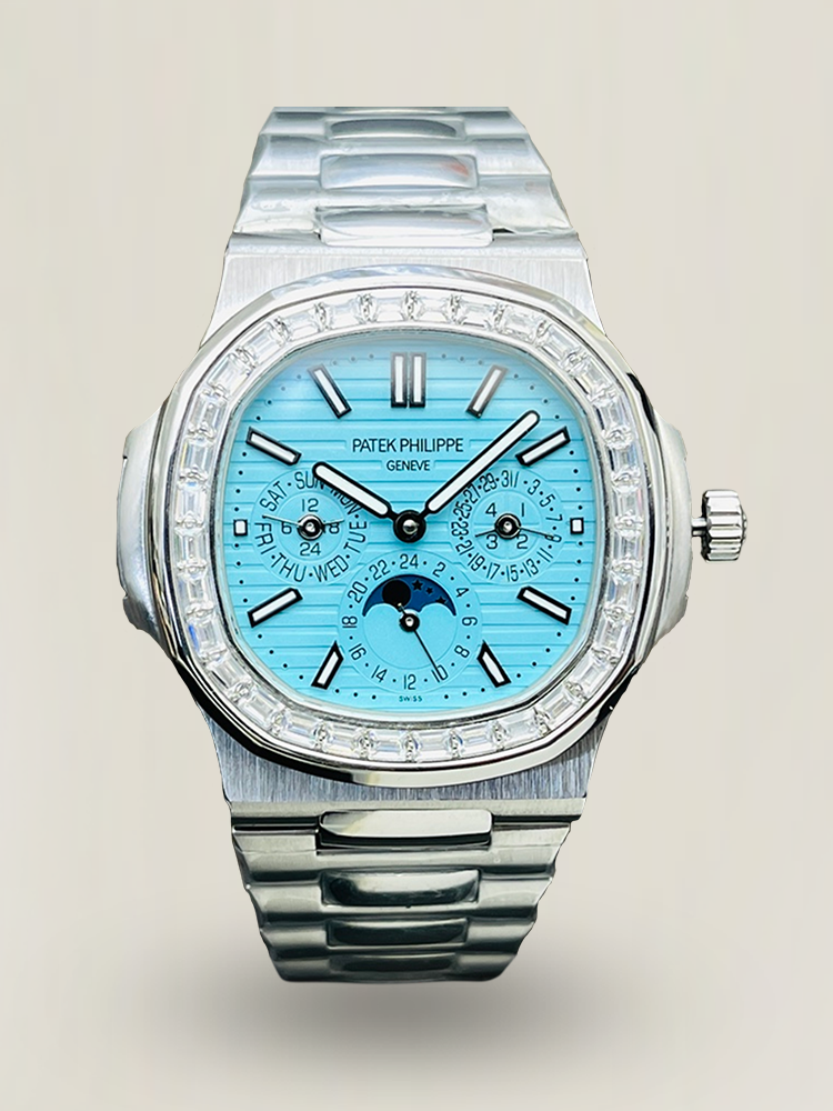 Luxury Patek Philippe Nautilus 5740/1G-001 Replica Tiffany Blue Dial Diamond-Set Bezel Moonphase Calendar Watch Main Image