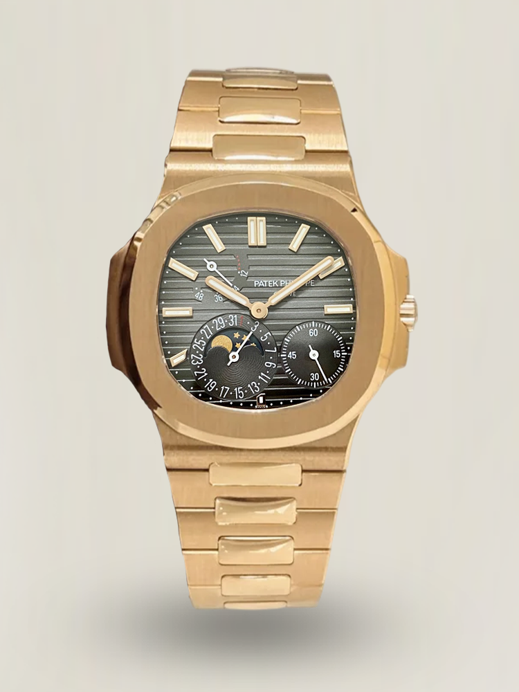 Luxury Patek Philippe Nautilus 5712/1R Replica Grey Gradient Dial Moonphase Gold-Plated 904L Stainless Steel Case 40mm Watch Main Image
