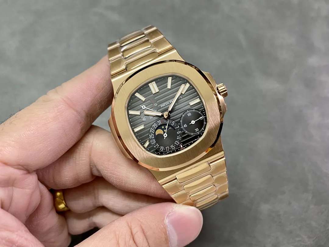Luxury Patek Philippe Nautilus 5712/1R Replica Grey Gradient Dial Moonphase Gold-Plated 904L Stainless Steel Case 40mm Watch Side View Of Dial