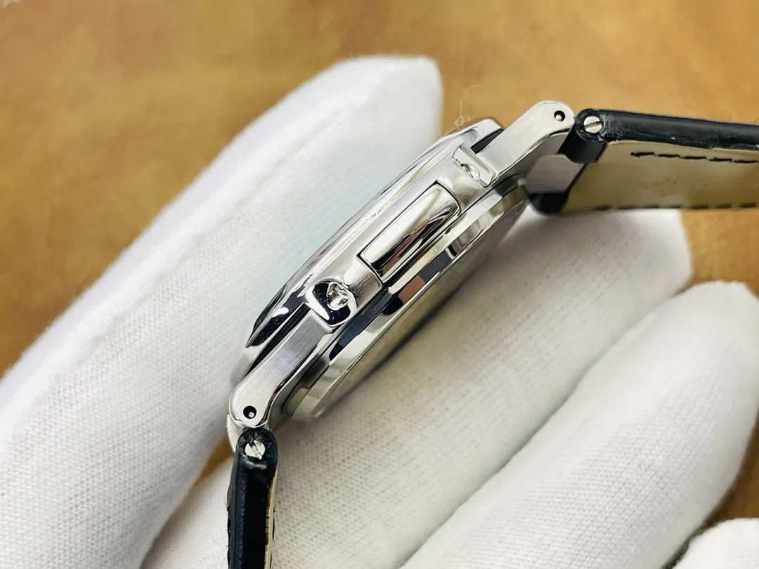 Luxury Patek Philippe Nautilus 5711/1A Replica Tiffany Blue Dial Baguette Diamond Bezel Black Leather Strap Watch Side View 1