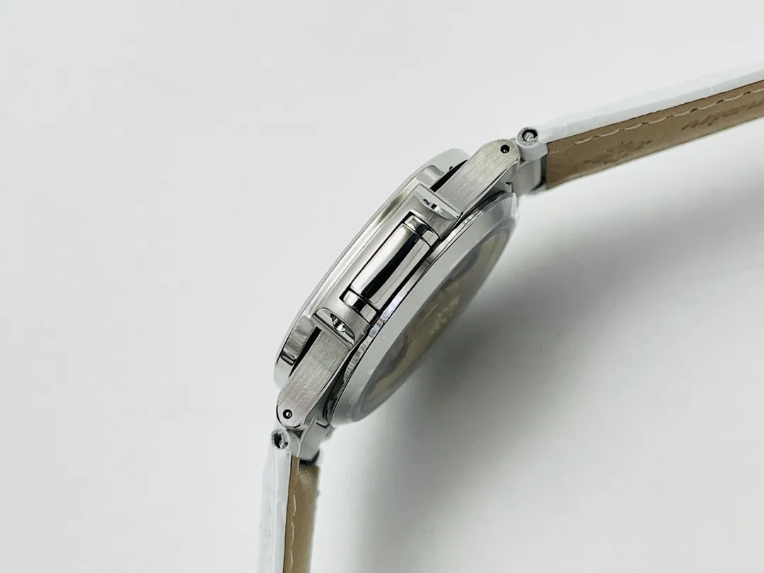 Luxury Patek Philippe Nautilus 7118 Replica White Wave Dial Stainless Steel Case White Leather Strap Ladies 35.2mm Watch Side View 1