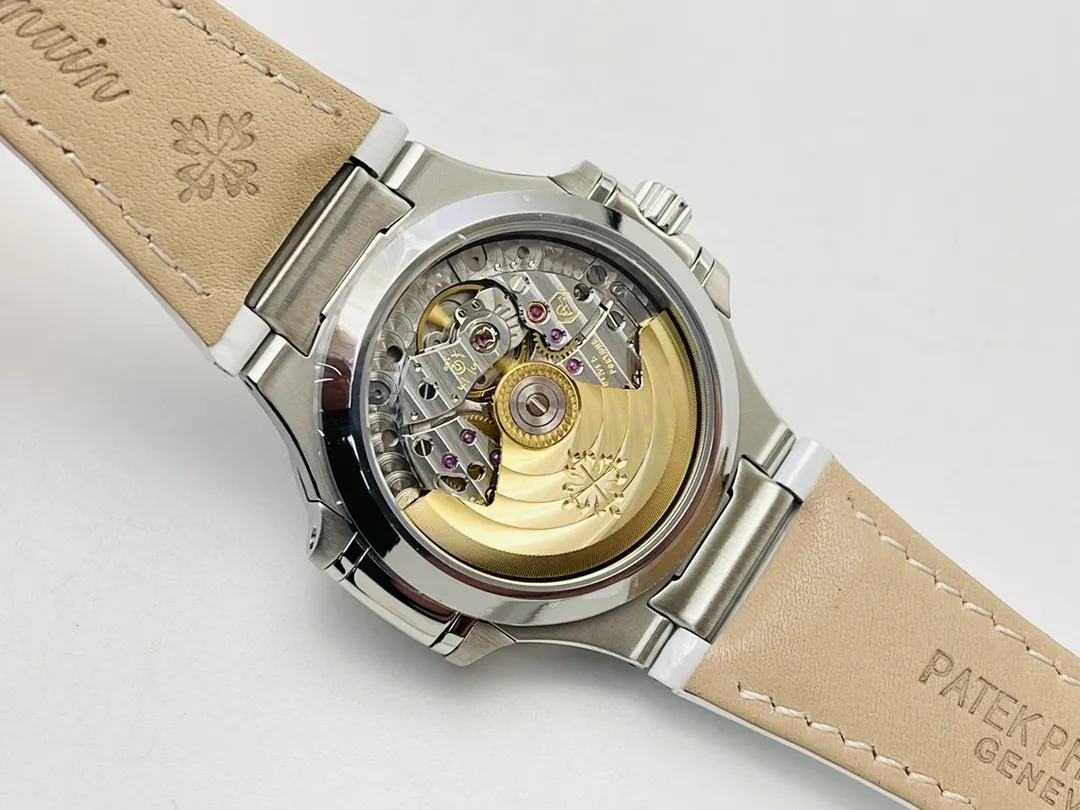 Luxury Patek Philippe Nautilus 7118 Replica White Wave Dial Stainless Steel Case White Leather Strap Ladies 35.2mm Watch Case Back