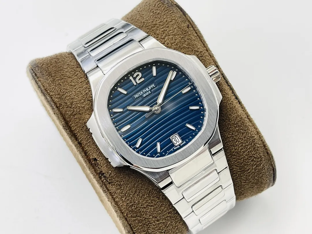 Super Clone Patek Philippe Nautilus 7118/1A-001 Replica Blue Wave Dial 35.2mm 904L Stainless Steel Case Ladies Luxury Watch Side View Of Dial 1