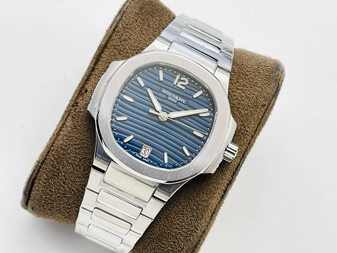 Super Clone Patek Philippe Nautilus 7118/1A-001 Replica Blue Wave Dial 35.2mm 904L Stainless Steel Case Ladies Luxury Watch Side View Of Dial 2