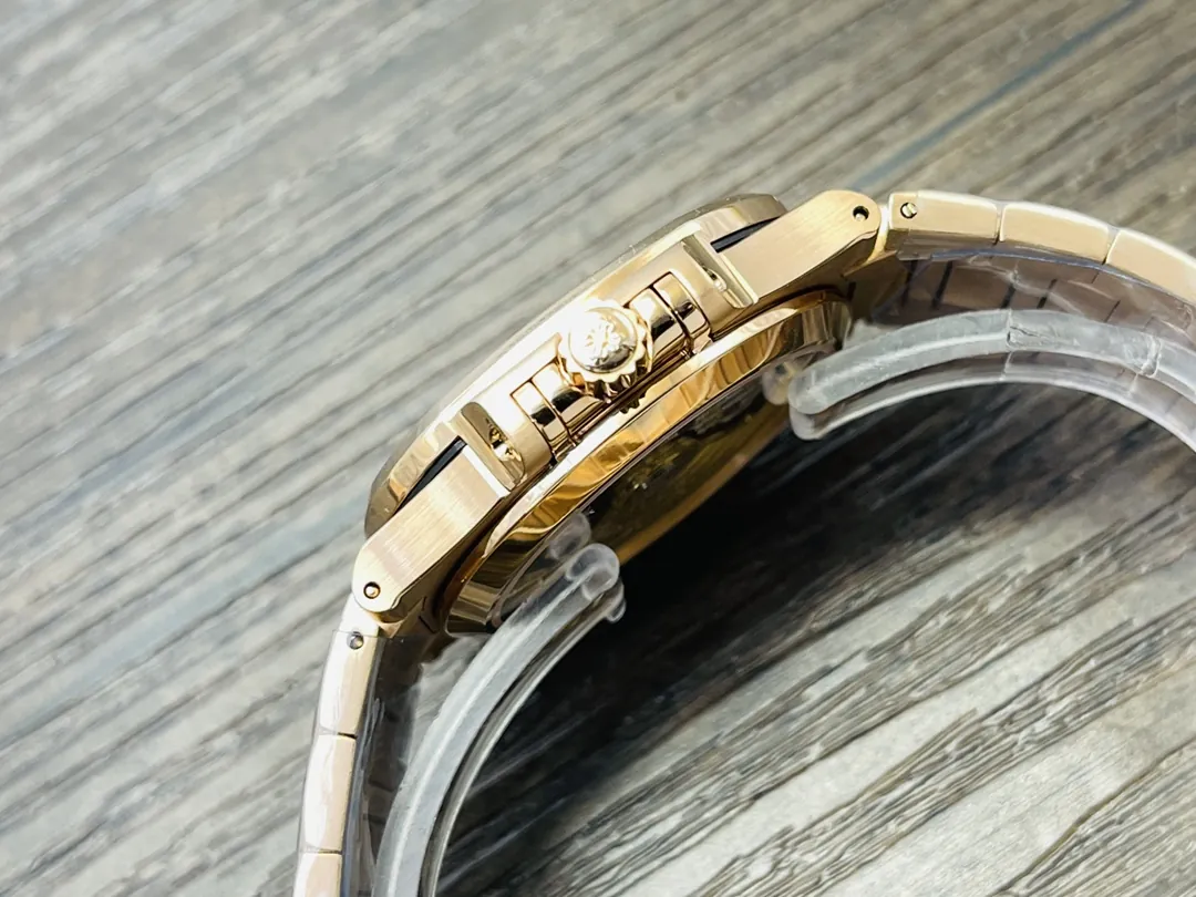 Luxury Patek Philippe Nautilus 5711/1R-001 Replica White Dial Diamond-Set Bezel Rose Gold Plated 904L Stainless Steel Case Watch Side View 2