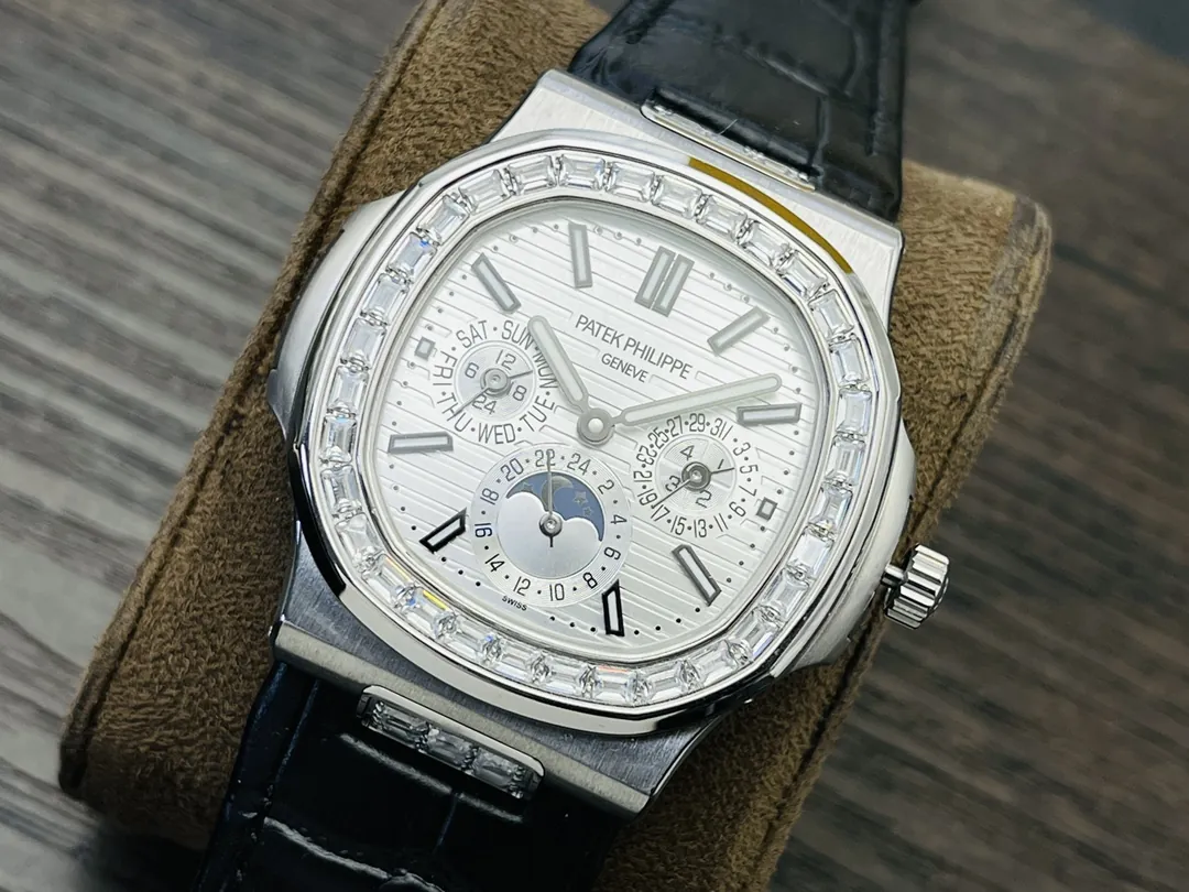 Luxury Patek Philippe Nautilus 5740/1G-001 Replica 40mm Silver White Dial Diamond Bezel Perpetual Calendar Watch Dial Side View 2