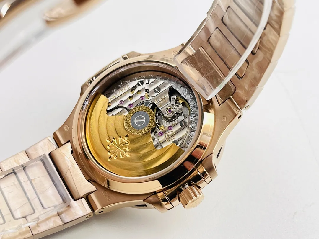 Replica Patek Philippe Nautilus 7118/1R-001 Super Clone Silvery Opaline Wave Dial Rose Gold Tone Bracelet 35.2mm Ladies Watch Case Back