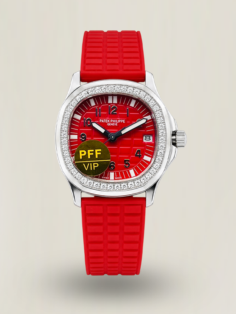 PPF Factory Super Clone Patek Philippe Aquanaut Luce 5067A-027 Replica Red Dial Diamond Bezel Red Rubber Strap Ladies Watch First Image