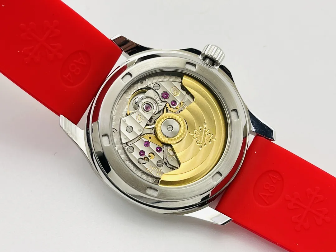 PPF Factory Super Clone Patek Philippe Aquanaut Luce 5067A-027 Replica Red Dial Diamond Bezel Red Rubber Strap Ladies Watch Case Back