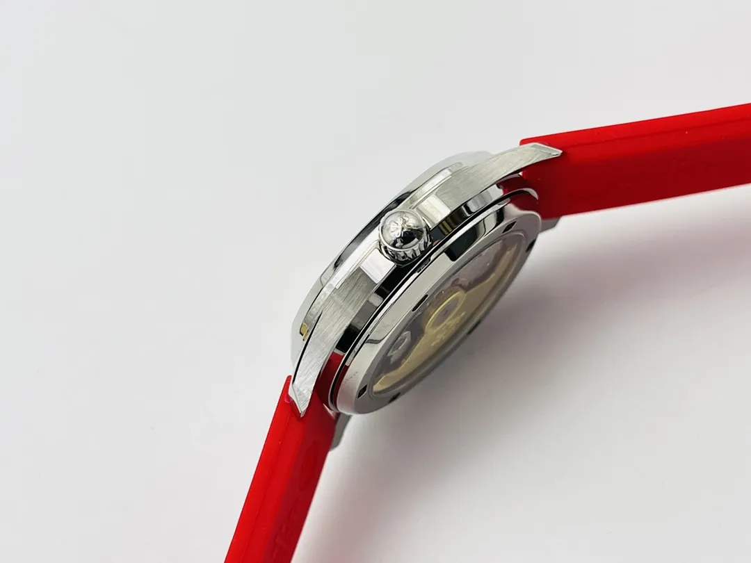 PPF Factory Super Clone Patek Philippe Aquanaut Luce 5067A-027 Replica Red Dial Diamond Bezel Red Rubber Strap Ladies Watch Side View 2