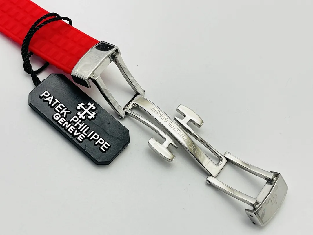 PPF Factory Super Clone Patek Philippe Aquanaut Luce 5067A-027 Replica Red Dial Diamond Bezel Red Rubber Strap Ladies Watch Clasp