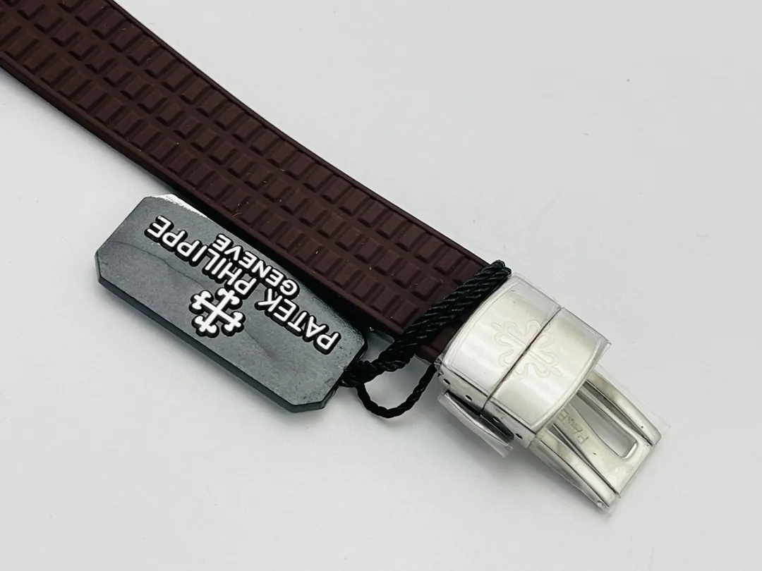 PFF Factory Patek Philippe Aquanaut Luce 5067A Replica Black Embossed Dial Diamond Bezel Brown Rubber Strap Ladies Watch Strap
