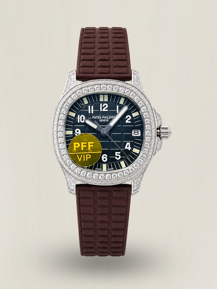 PFF Factory Patek Philippe Aquanaut Luce 5067A Replica Black Embossed Dial Diamond Bezel Brown Rubber Strap Ladies Watch Main Image