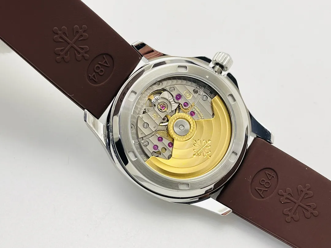 PFF Factory Patek Philippe Aquanaut Luce 5067A Replica Black Embossed Dial Diamond Bezel Brown Rubber Strap Ladies Watch Case Back