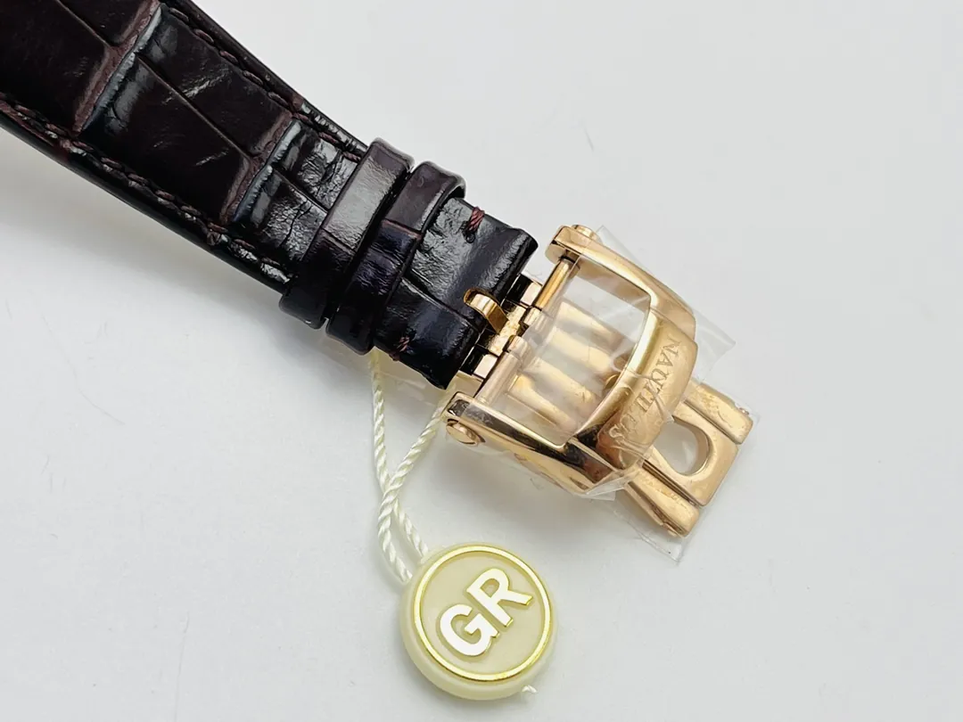 GR Factory Patek Philippe Nautilus 5712R-001 Replica Black Dial Brown Leather Strap Rose Gold Tone Case 40mm Watch Strap