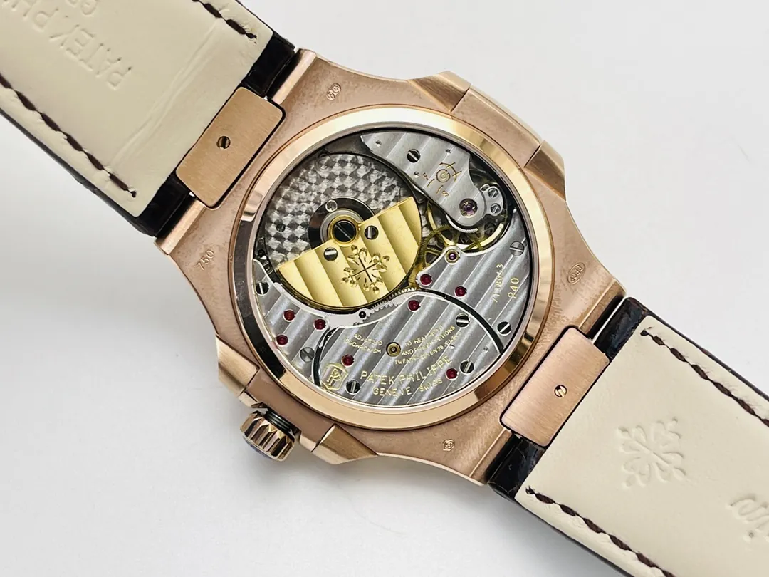GR Factory Patek Philippe Nautilus 5712R-001 Replica Black Dial Brown Leather Strap Rose Gold Tone Case 40mm Watch Case Back