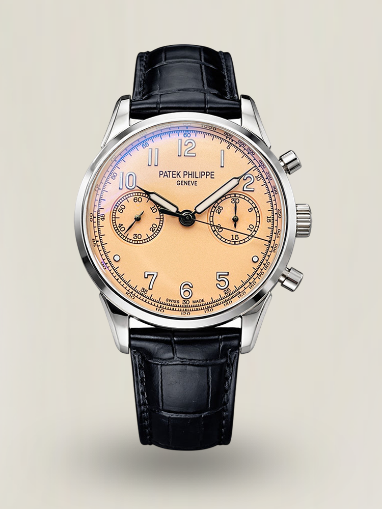 Patek Philippe Complications 5172G-010 Replica Rose Opaline "Salmon" Dial Black Leather Strap 41mm Chronograph Watch Main Image