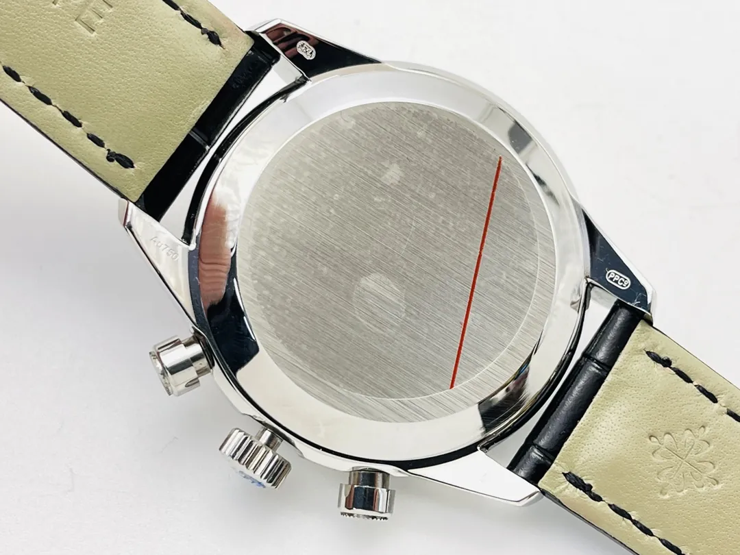 Patek Philippe Complications 5172G-010 Replica Rose Opaline "Salmon" Dial Black Leather Strap 41mm Chronograph Watch Case Back