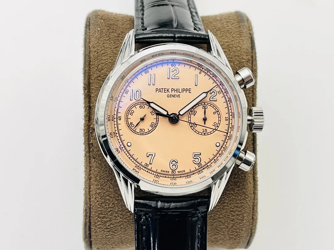 Patek Philippe Complications 5172G-010 Replica Rose Opaline "Salmon" Dial Black Leather Strap 41mm Chronograph Watch Front View