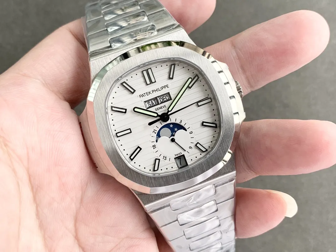 Super Clone Patek Philippe Nautilus 5726/1A-010 Replica White Dial Annual Calendar Stainless Steel Case Luxury Watch Dial Side View 1