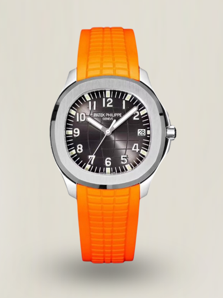 Replica Patek Philippe Aquanaut 5167/1A-001 Grey Dial 38mm 904L Stainless Steel Case Orange Rubber Strap Luxury Watch Main Image
