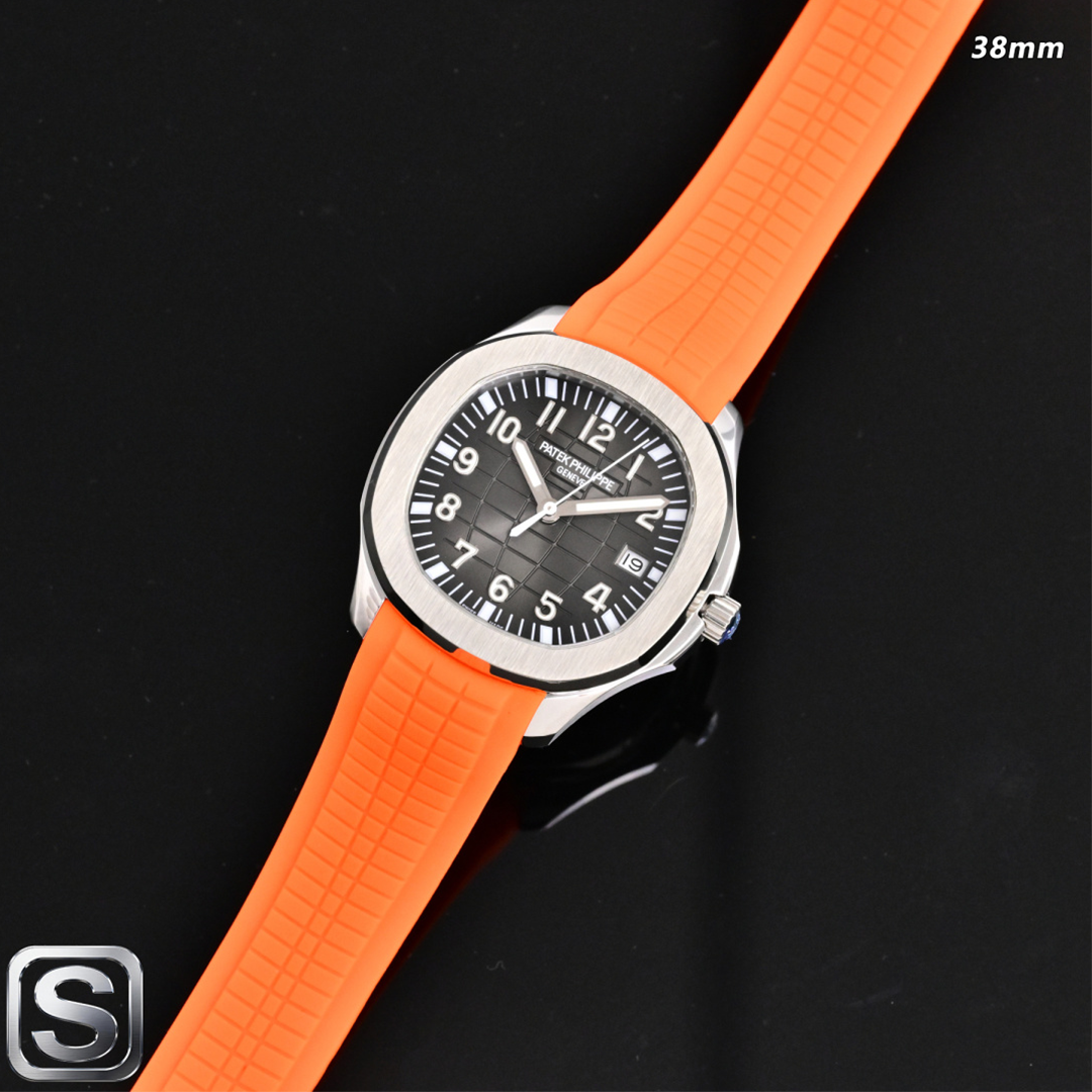 Replica Patek Philippe Aquanaut 5167/1A-001 Grey Dial 38mm 904L Stainless Steel Case Orange Rubber Strap Luxury Watch Top View
