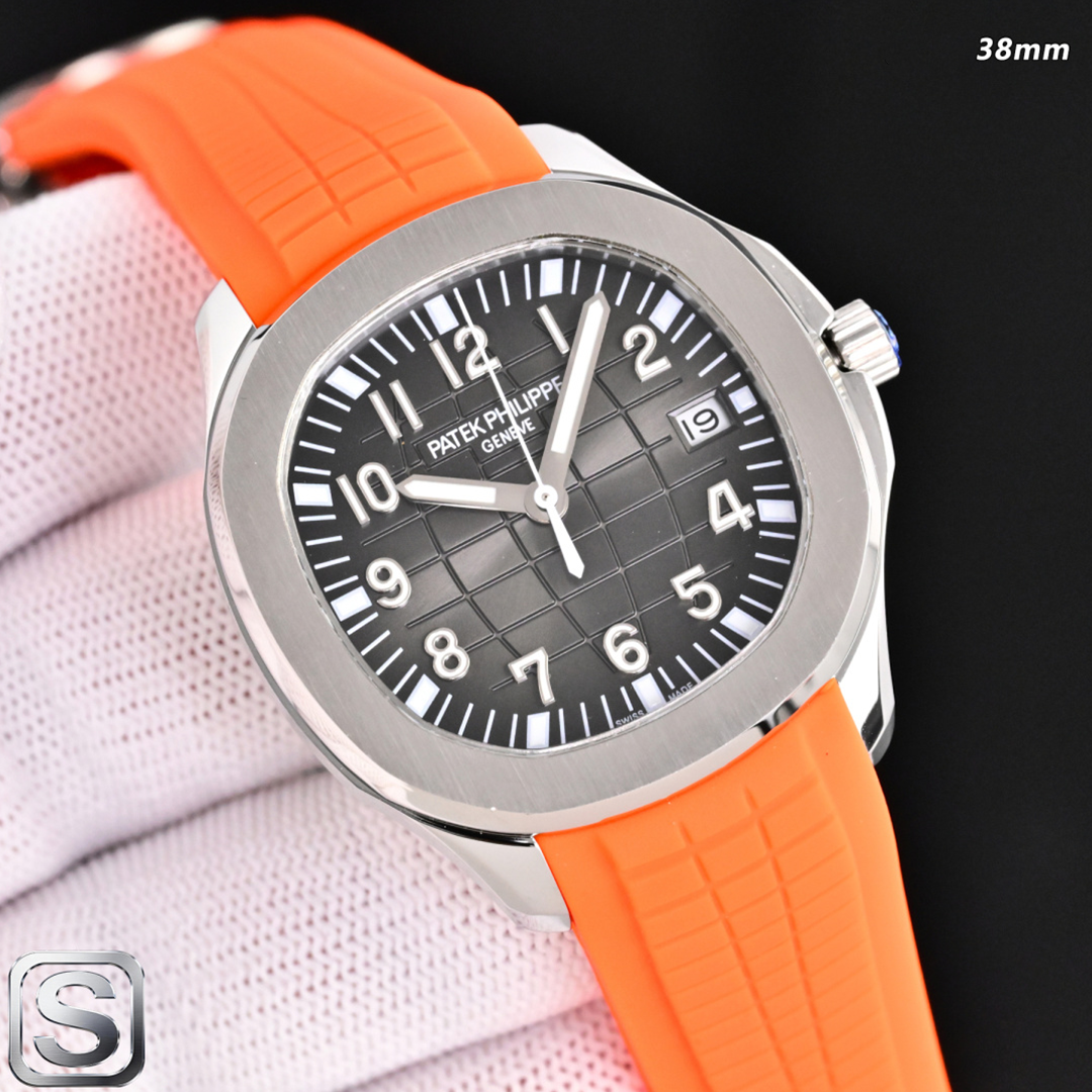 Replica Patek Philippe Aquanaut 5167/1A-001 Grey Dial 38mm 904L Stainless Steel Case Orange Rubber Strap Luxury Watch Side Profile Of The Dial