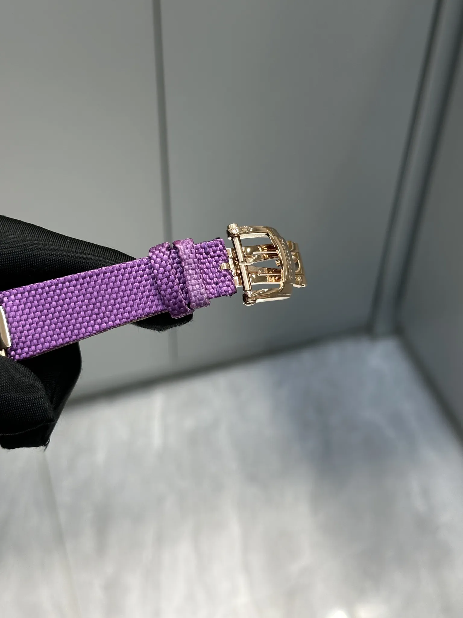 Super Clone Patek Philippe Nautilus 7010R-013 Replica 32mm Purple Wave Dial Diamond Bezel Purple Woven Strap Ladies Watch Clasp