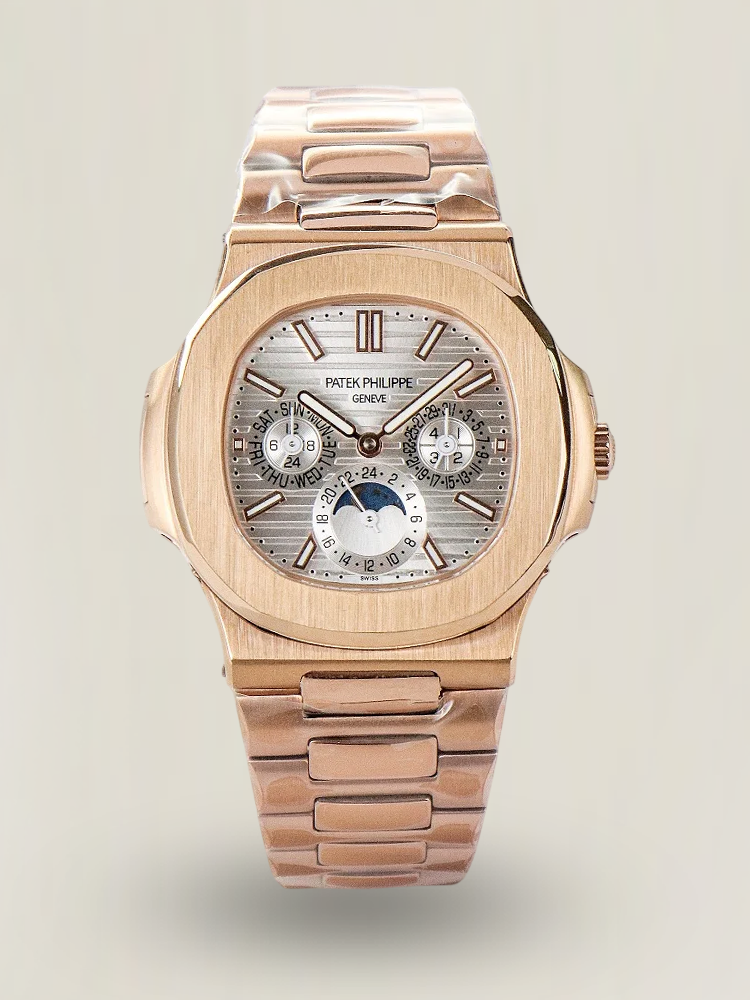 Patek Philippe Nautilus 5740/1G-001 Replica Silver Horizontal Dial 40mm Rose Gold Tone Case Luxury Men's Watch Main Image